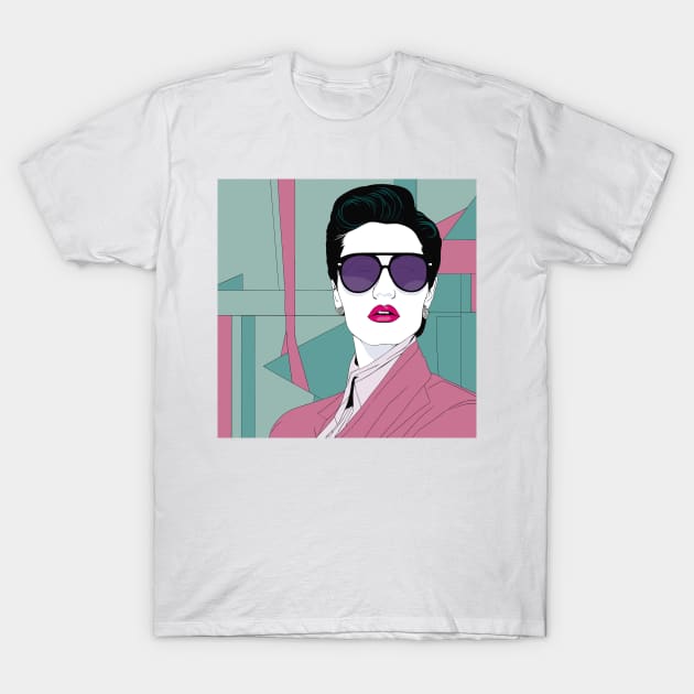 Pink Panache Art Deco 80s Patrick Nagel T-Shirt by di-age7